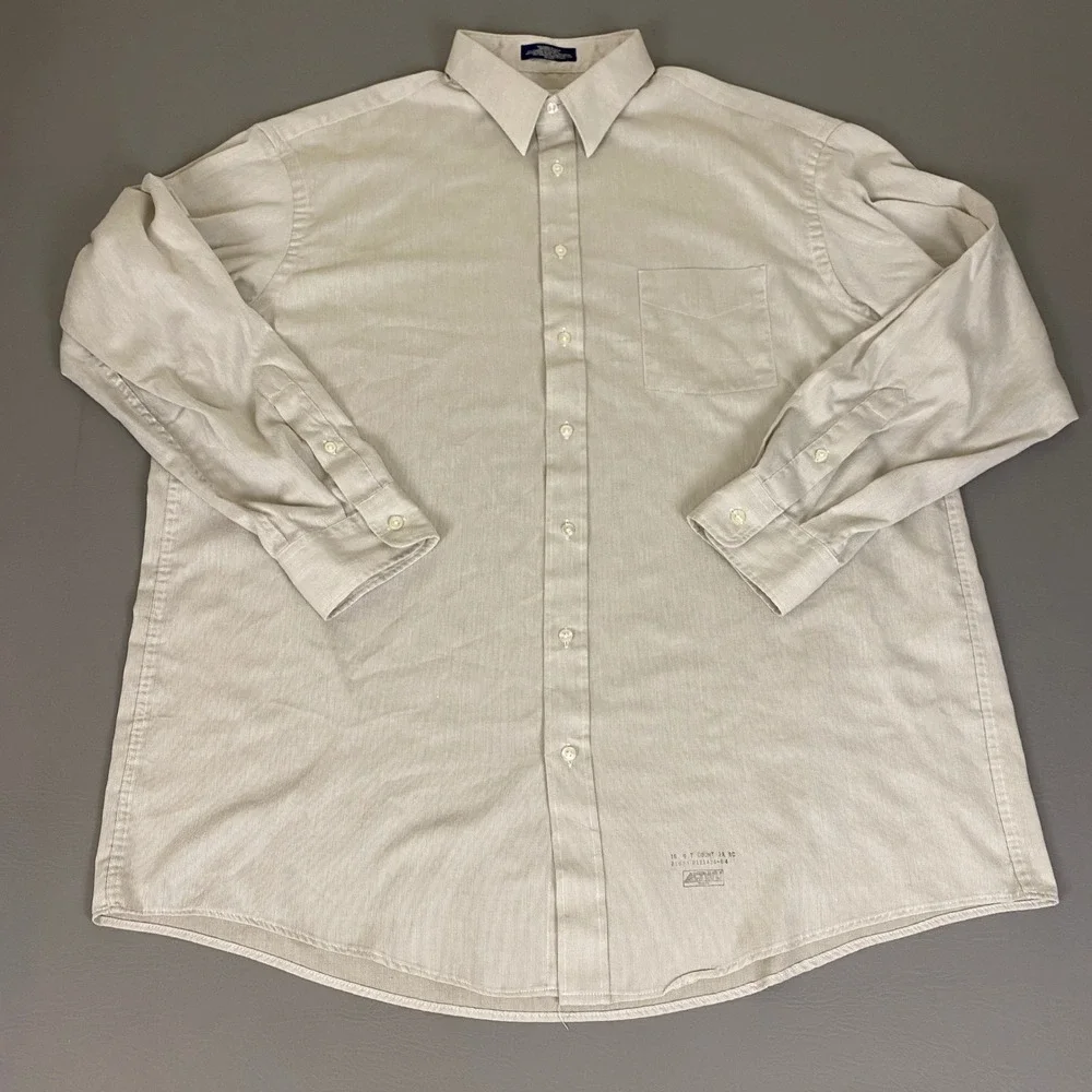 M. Hyman and Son Shirt Men's Size 18-36 Tall Tan Ribbed Button Front Long Sleeve